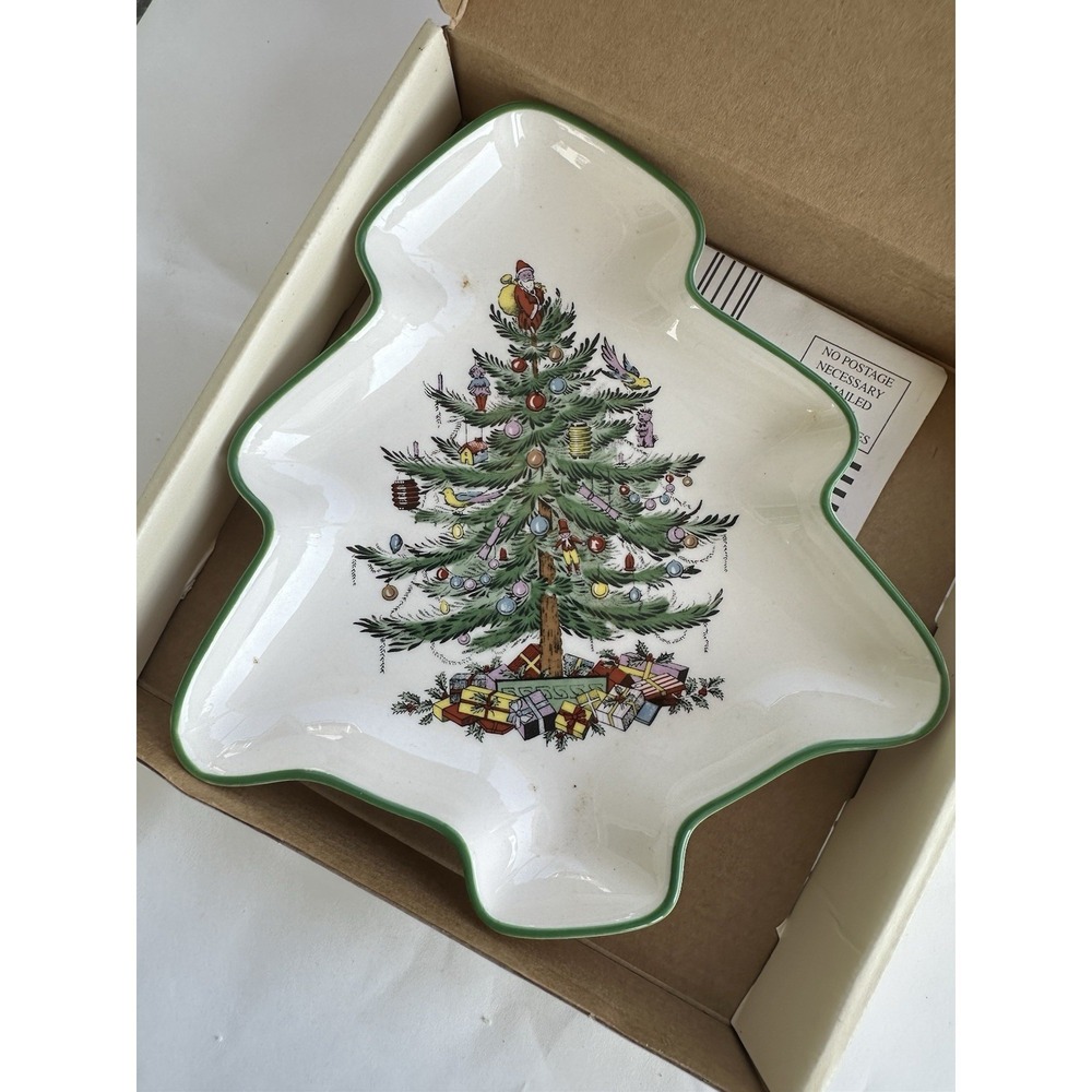 Spode‎ Christmas Tree Ceramic England Tree Shaped Small Candy Nut Dish With Box